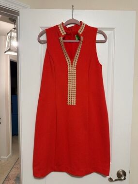 Pappagallo Coral Sleeveless Mini Dress with Gold Trim